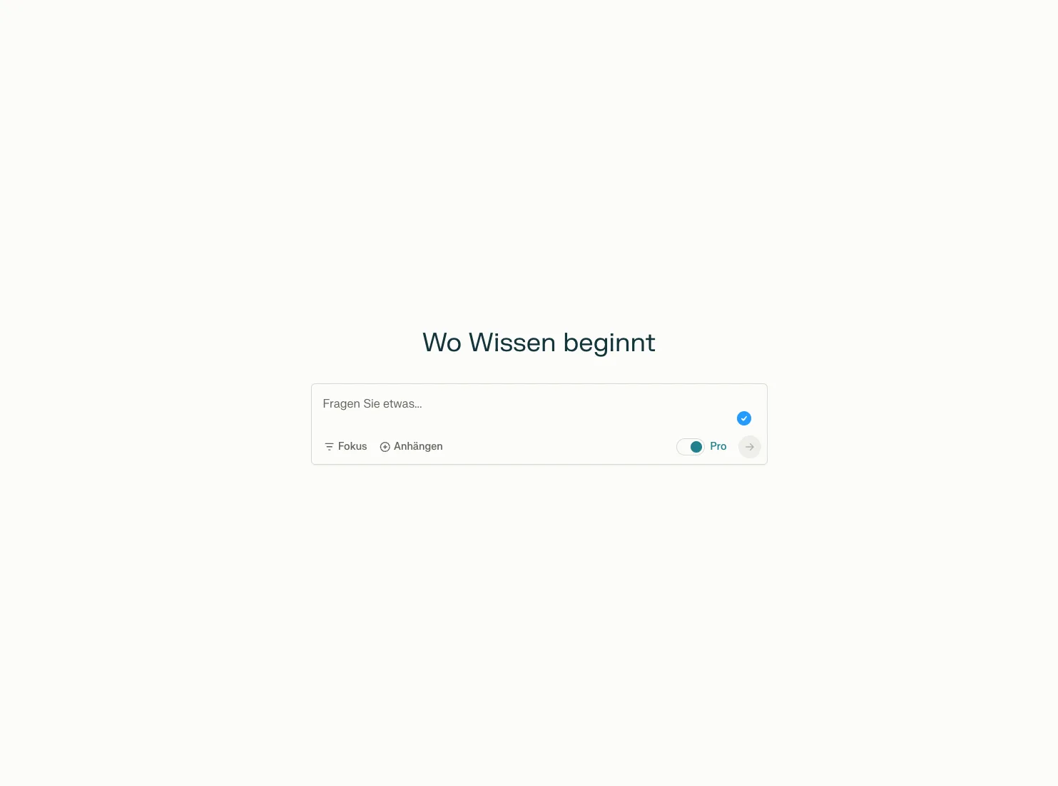 Perplexity-Startseite mit dem Claim Wo Wissen beginnt und einer einzelnen Suchleiste